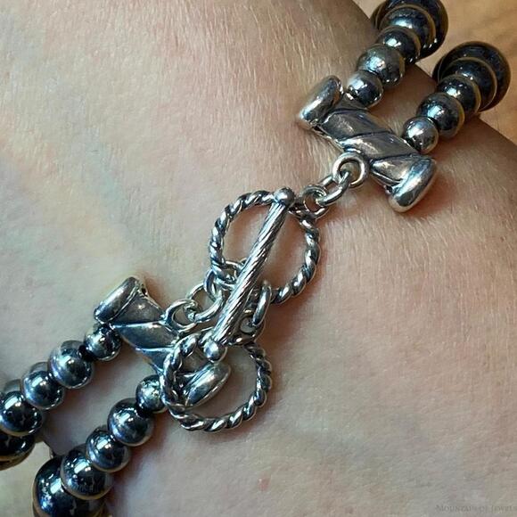 Carolyn Pollack Sterling Navajo Pearl Bead 3 Denim Lapis Link Bracelet For Women - Picture 3 of 10